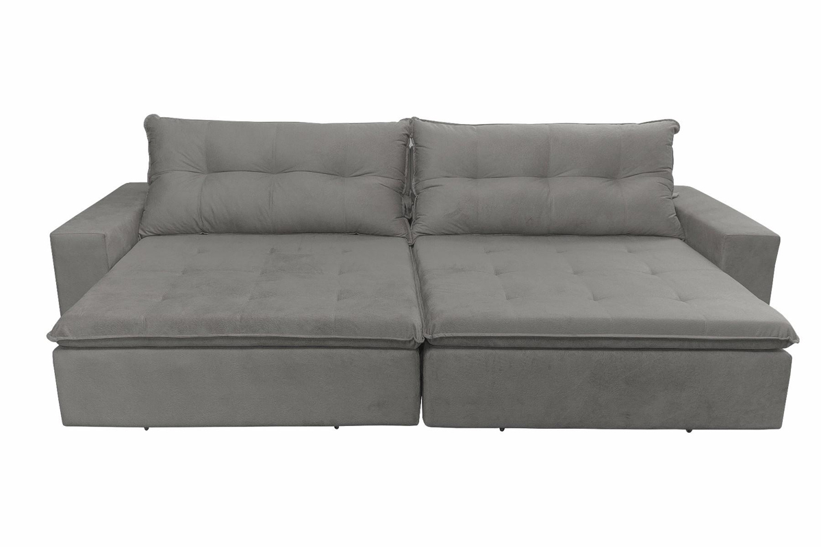 Sofá Retrátil e Reclinavel Oklahoma 3,02 Mts Com Molas e Pillow no Assento Tecido Suede Cinza - Cama InBox