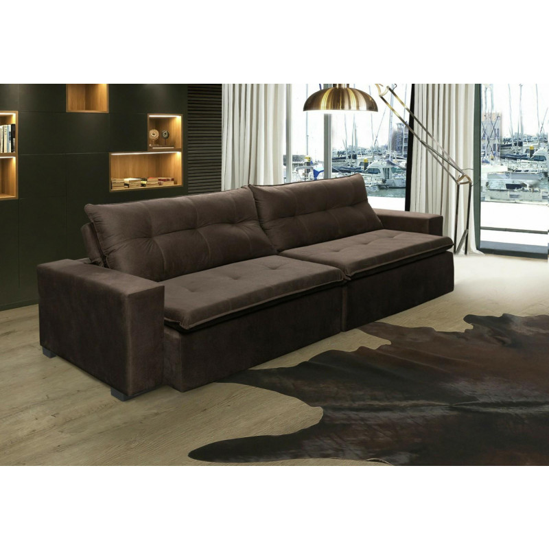 Sofá Retrátil e Reclinavel Oklahoma 3,12 Mts Com Molas e Pillow no Assento Tecido Suede Café - Cama InBox