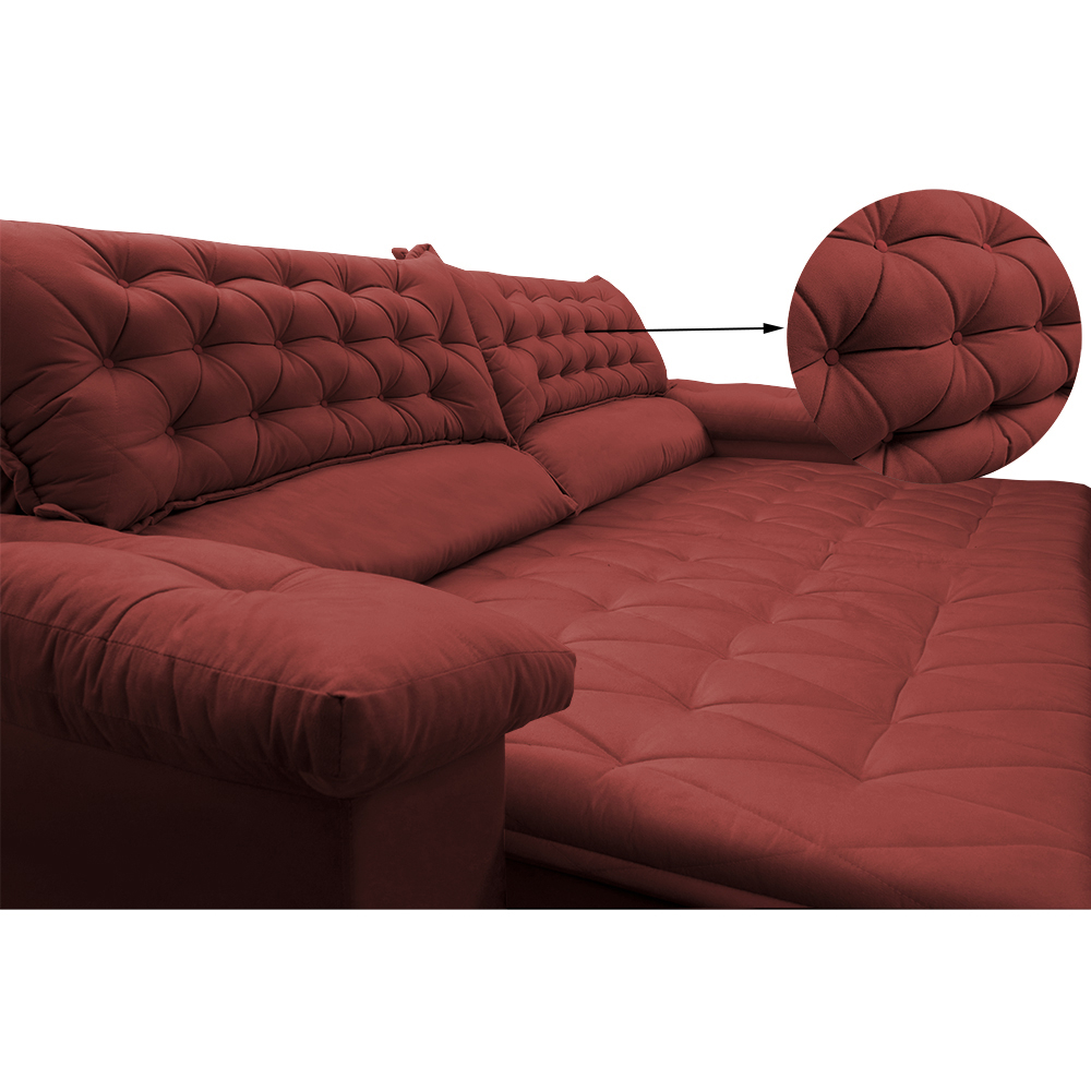 Sofá Retrátil, Reclinável Molas Ensacada Cama inBox Botonê 2,32m Espuma Viscoelástico Suede Vermelho