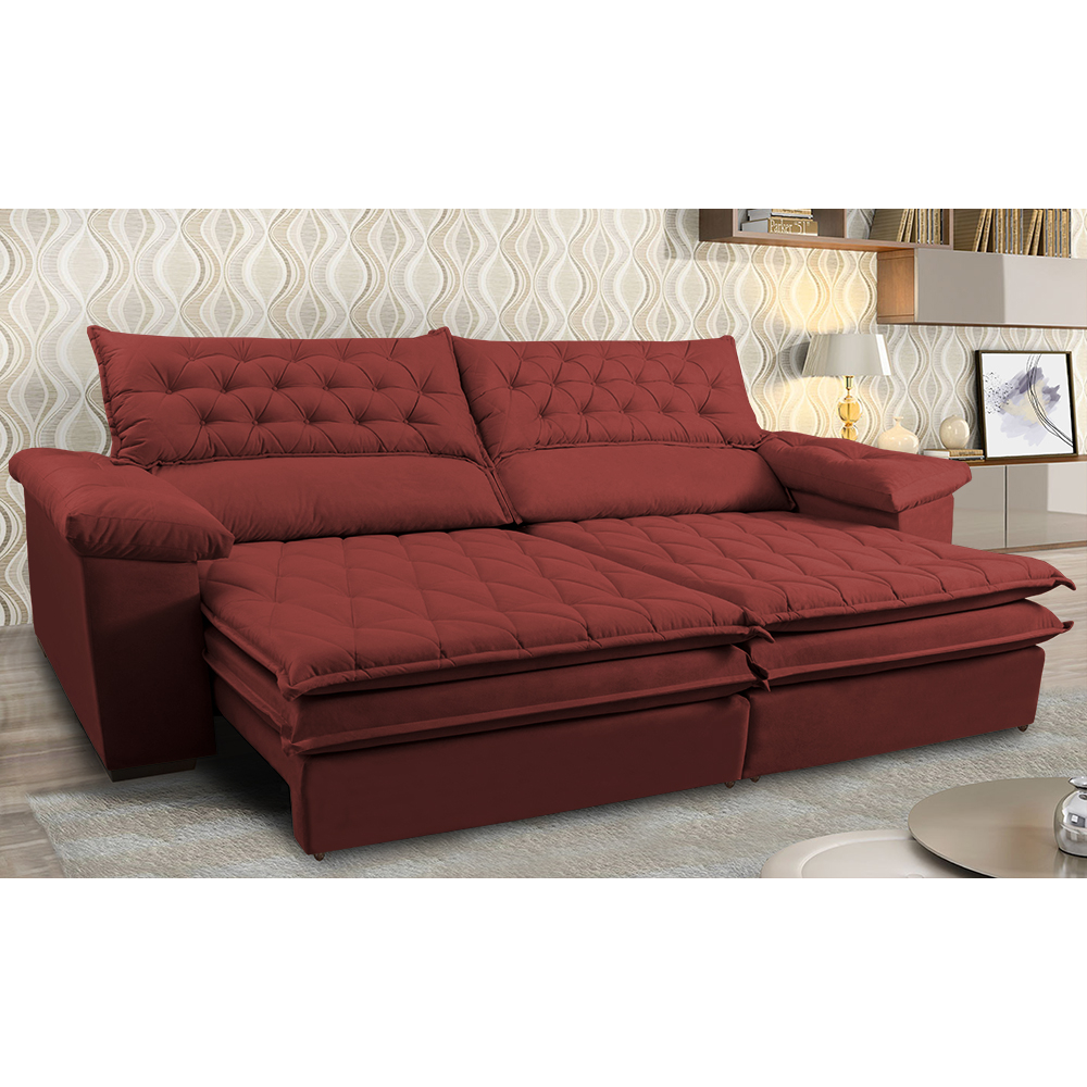 Sofá Retrátil, Reclinável Molas Ensacada Cama inBox Botonê 2,92m Espuma Viscoelástico Suede Vermelho
