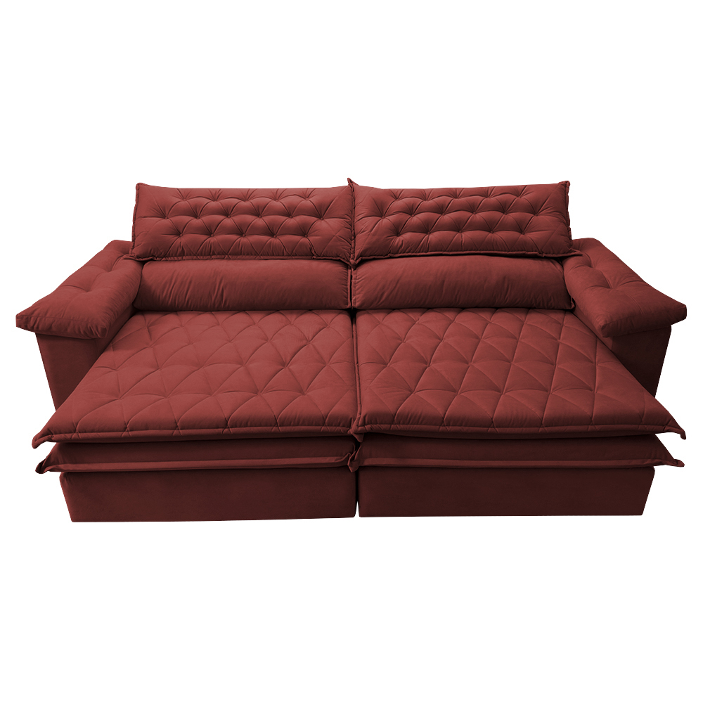 Sofá Retrátil, Reclinável Molas Ensacada Cama inBox Botonê 2,92m Espuma Viscoelástico Suede Vermelho