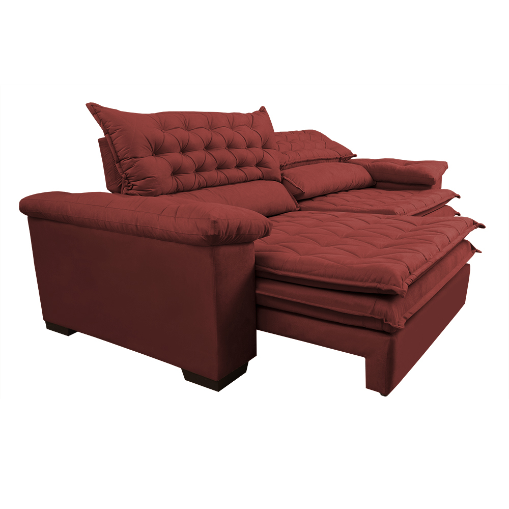 Sofá Retrátil, Reclinável Molas Ensacada Cama inBox Botonê 2,92m Espuma Viscoelástico Suede Vermelho