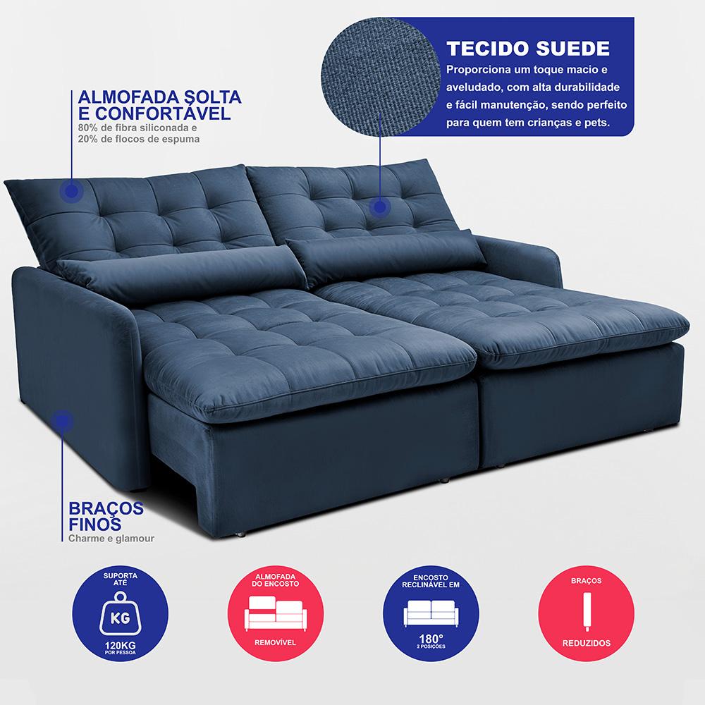 Sofá Sem Caixa Retrátil 1,60m SoftGel Celeste Velusoft Azul Cama inBox