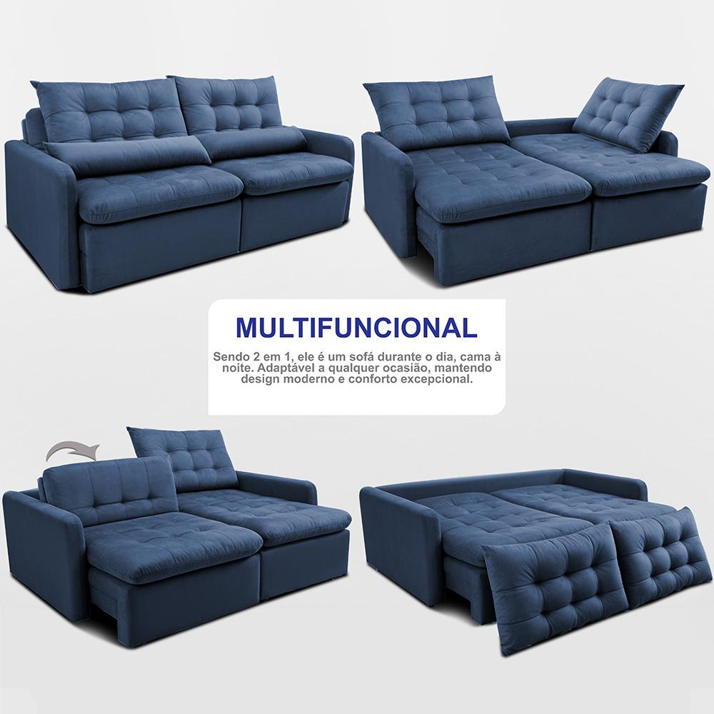 Sofá Sem Caixa Retrátil 1,60m SoftGel Celeste Velusoft Azul Cama inBox