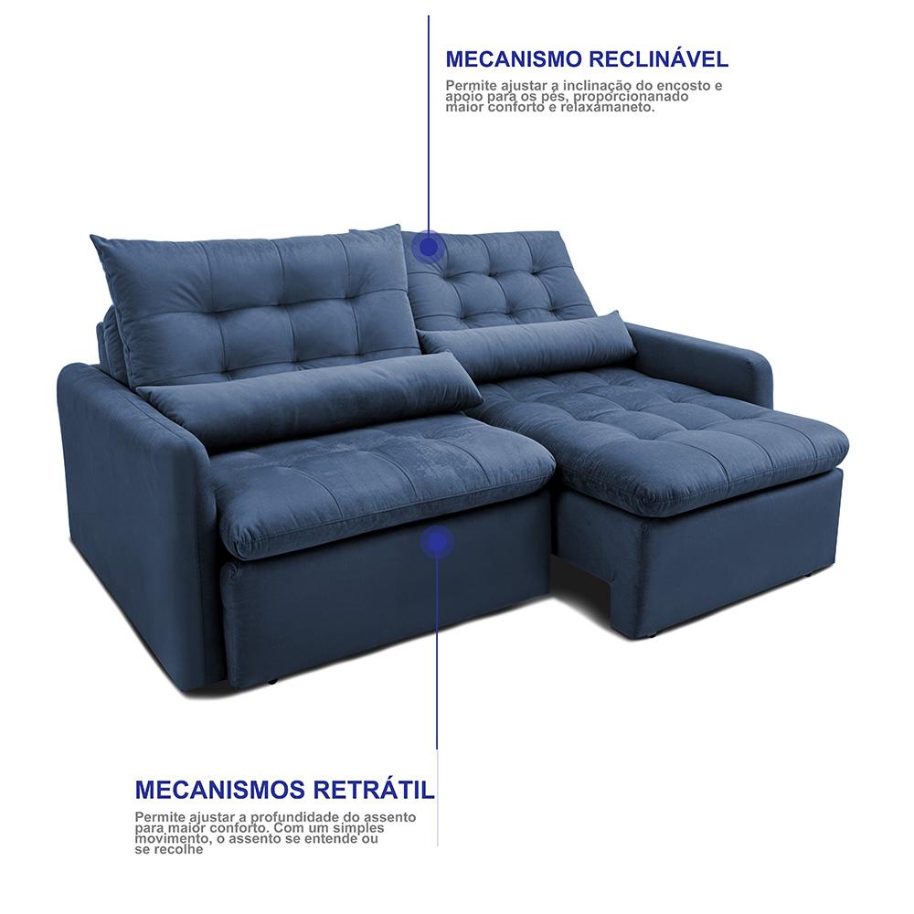 Sofá Sem Caixa Retrátil 1,60m SoftGel Celeste Velusoft Azul Cama inBox