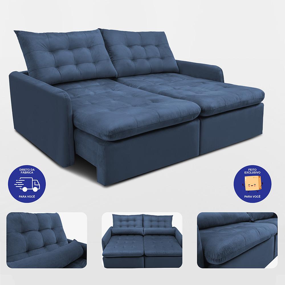 Sofá Sem Caixa Retrátil 1,60m SoftGel Celeste Velusoft Azul Cama inBox