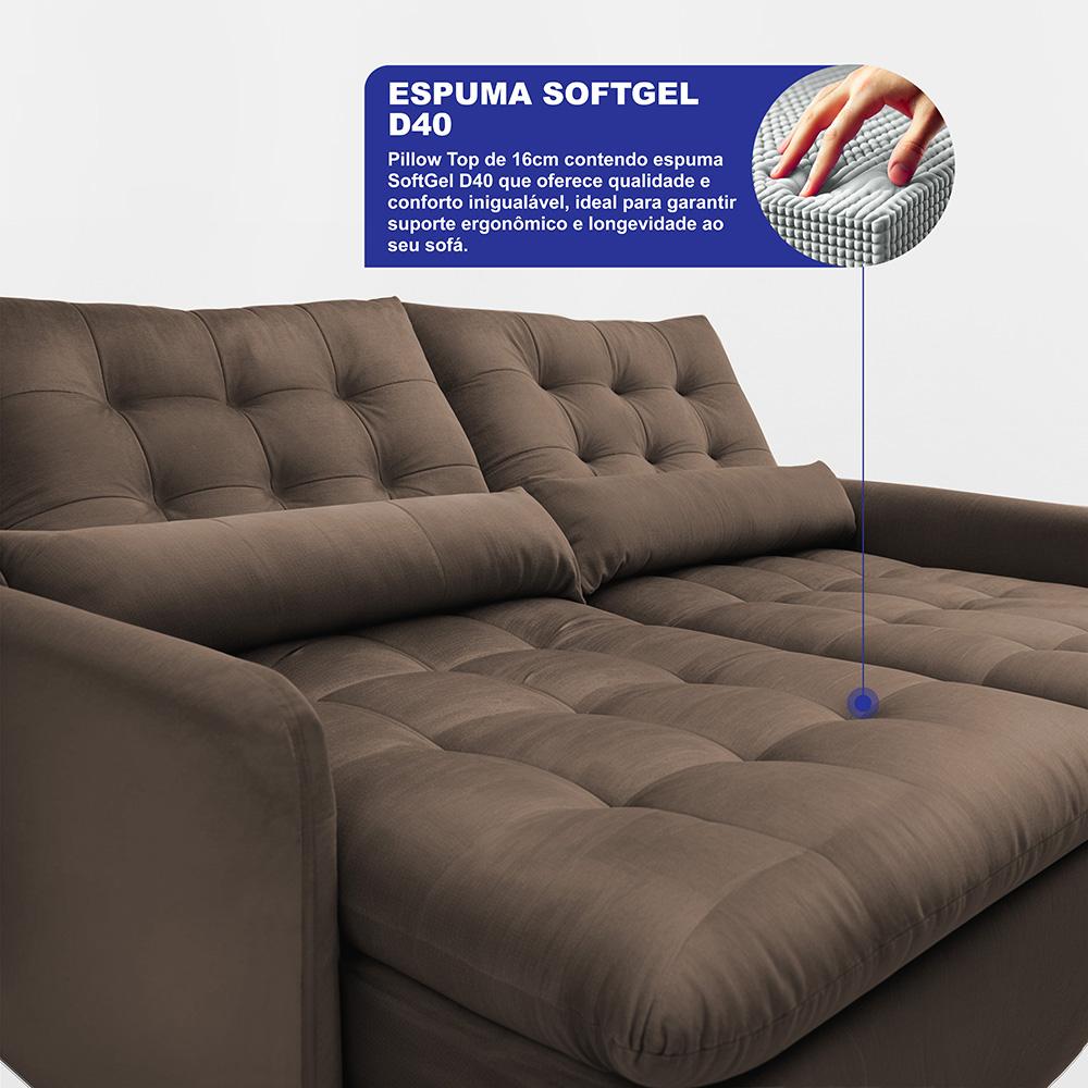 Sofá Sem Caixa Retrátil 1,60m SoftGel Celeste Velusoft Café Cama inBox