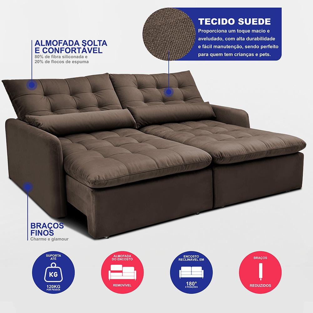 Sofá Sem Caixa Retrátil 1,60m SoftGel Celeste Velusoft Café Cama inBox