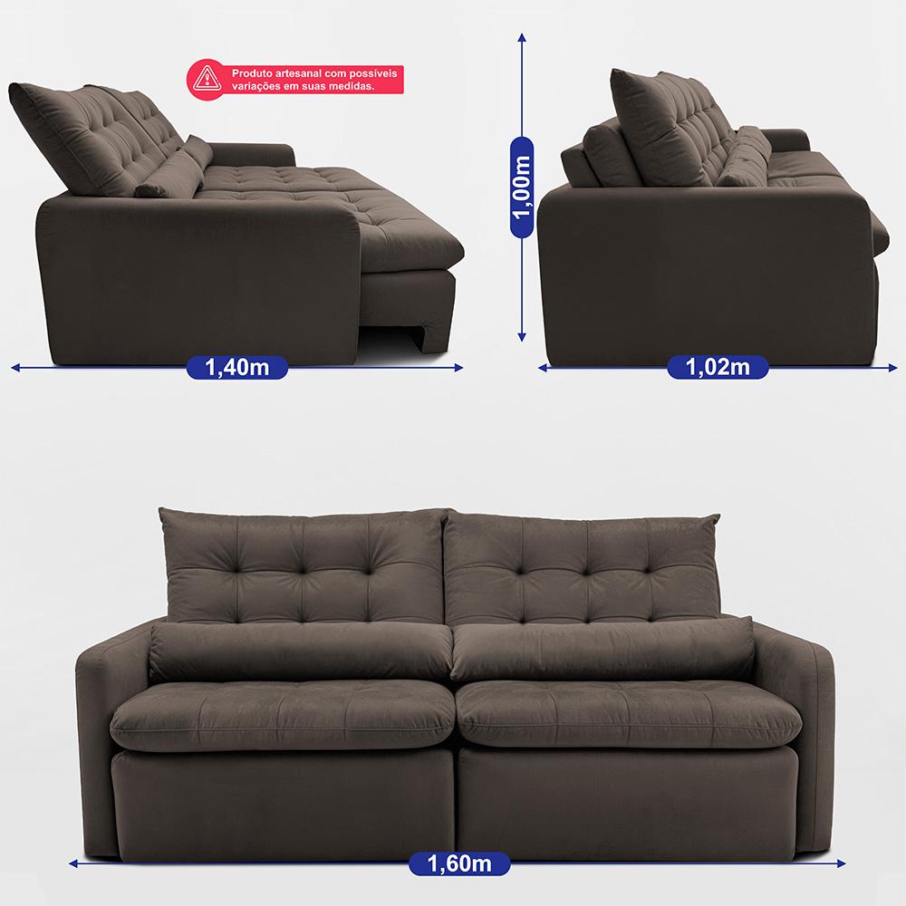 Sofá Sem Caixa Retrátil 1,60m SoftGel Celeste Velusoft Café Cama inBox
