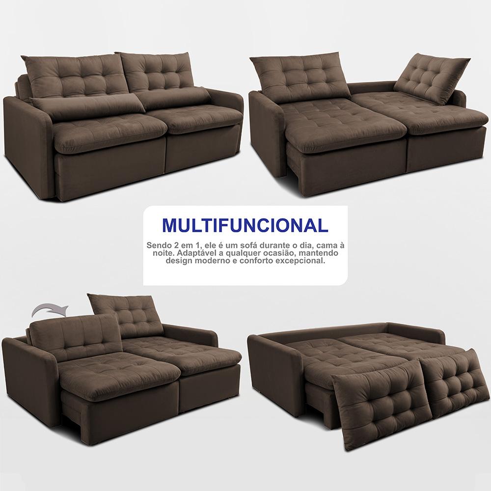 Sofá Sem Caixa Retrátil 1,60m SoftGel Celeste Velusoft Café Cama inBox