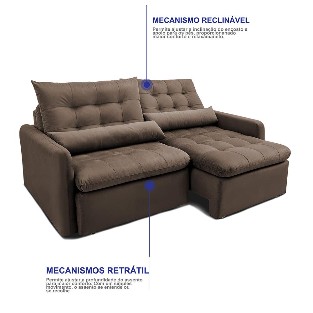 Sofá Sem Caixa Retrátil 1,60m SoftGel Celeste Velusoft Café Cama inBox