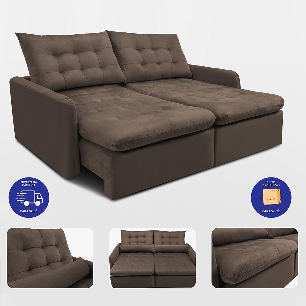 Sofá Sem Caixa Retrátil 1,60m SoftGel Celeste Velusoft Café Cama inBox
