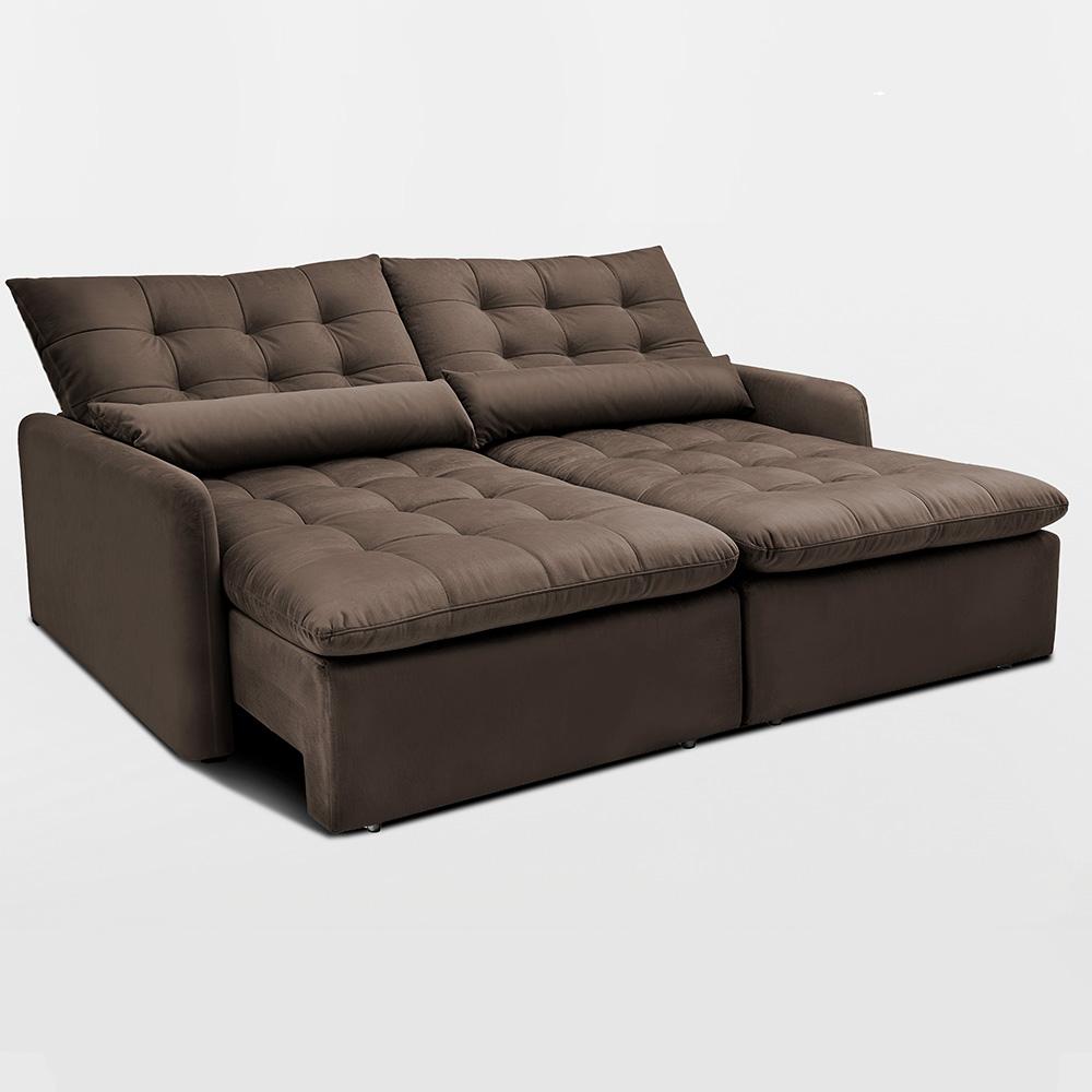 Sofá Sem Caixa Retrátil 1,60m SoftGel Celeste Velusoft Café Cama inBox