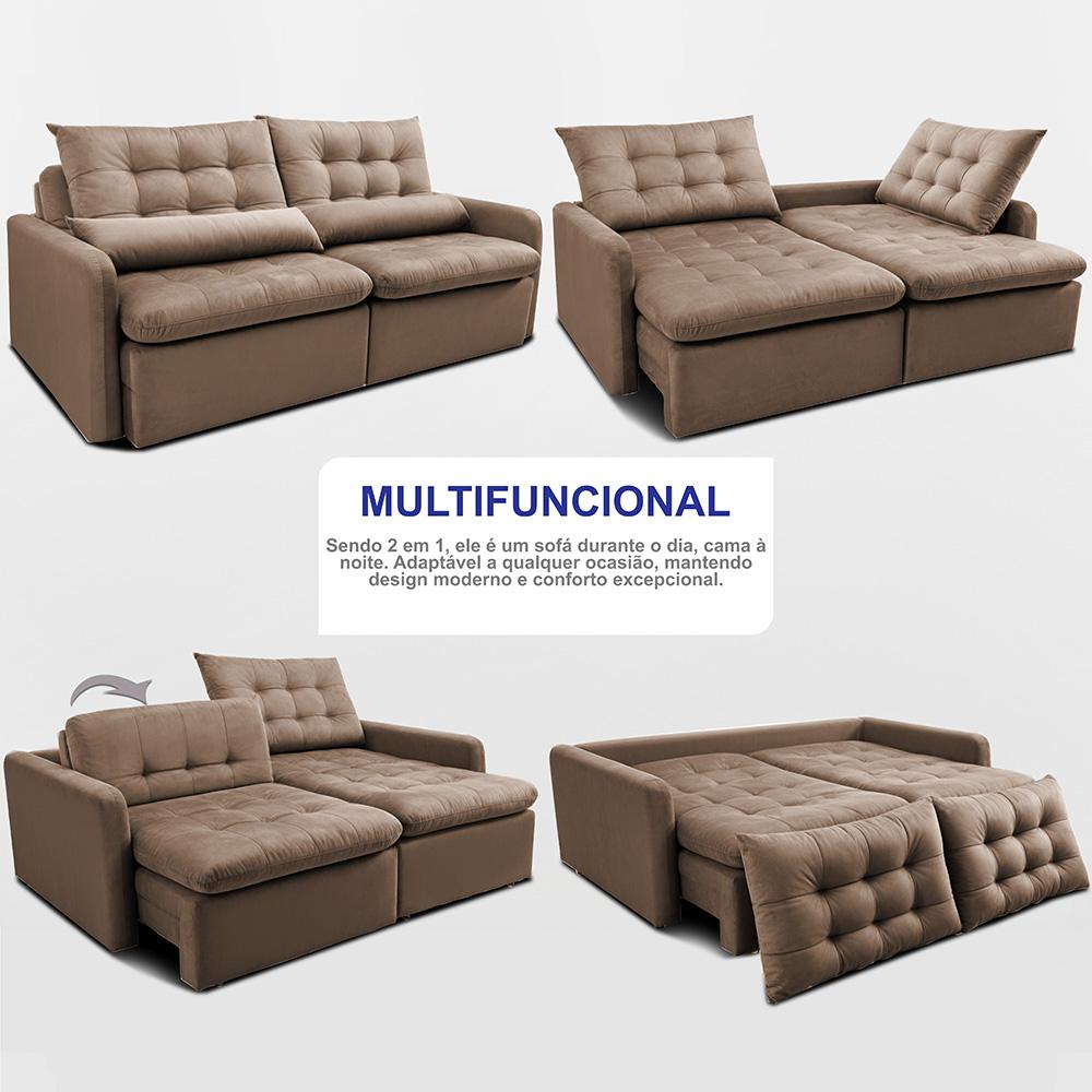 Sofá Sem Caixa Retrátil 1,60m SoftGel Celeste Velusoft Castor Cama inBox