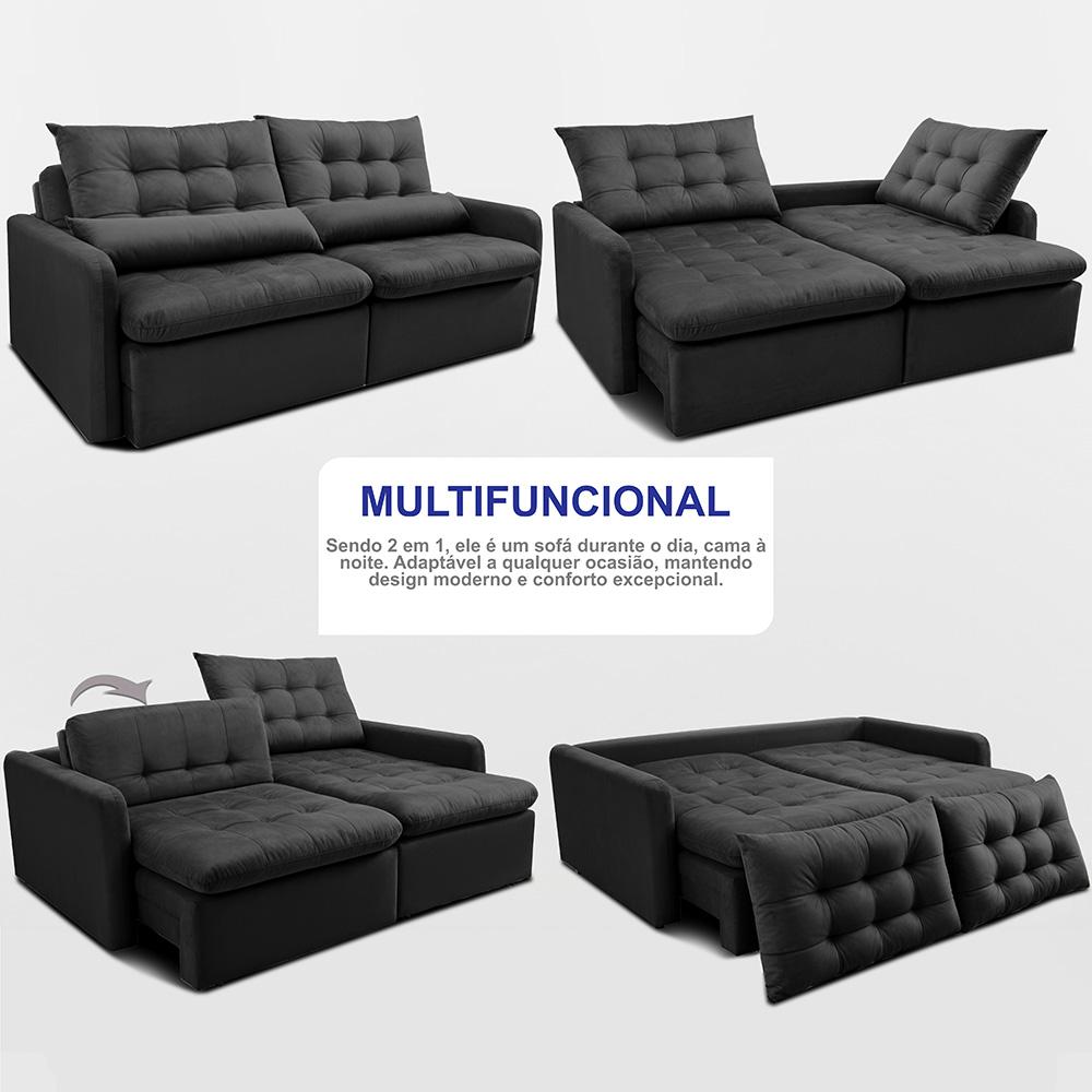 Sofá Sem Caixa Retrátil 1,60m SoftGel Celeste Velusoft Preto Cama inBox