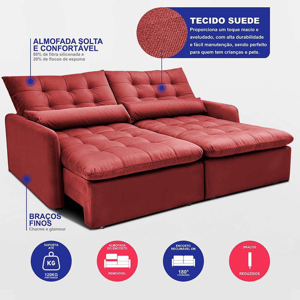Sofá Sem Caixa Retrátil 1,60m SoftGel Celeste Velusoft Vermelho Cama inBox