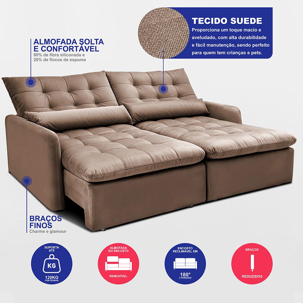 Sofá Sem Caixa Retrátil 1,80m SoftGel Celeste Velusoft Castor Cama inBox