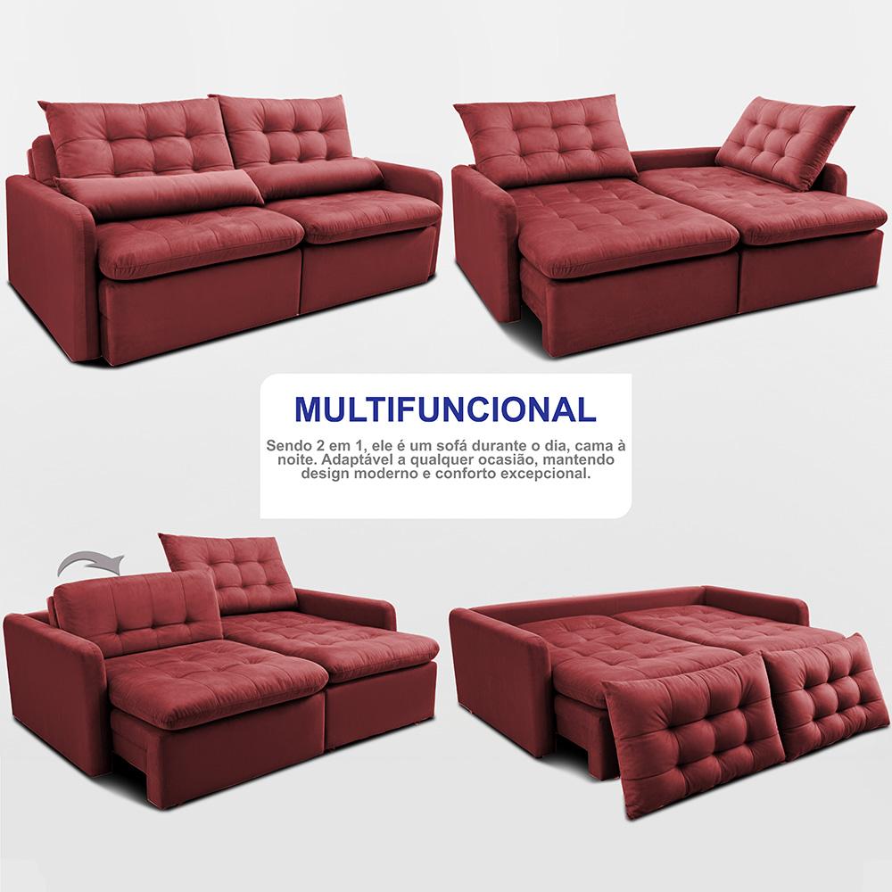 Sofá Sem Caixa Retrátil 1,80m SoftGel Celeste Velusoft Vermelho Cama inBox