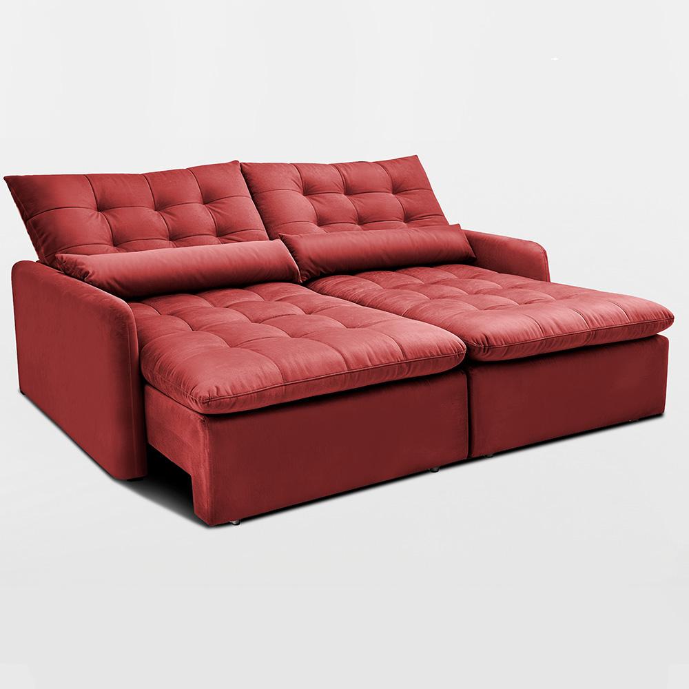 Sofá Sem Caixa Retrátil 1,80m SoftGel Celeste Velusoft Vermelho Cama inBox