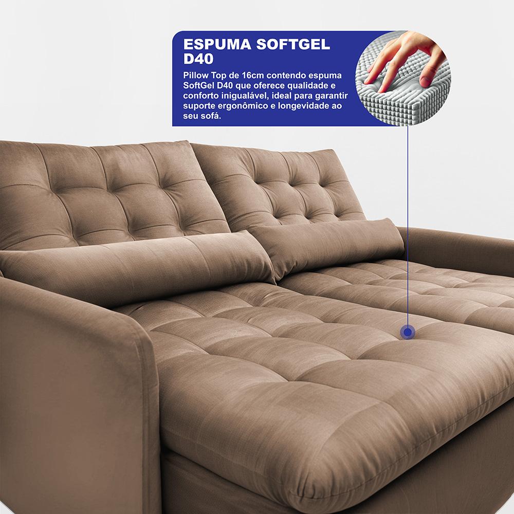 Sofá Sem Caixa Retrátil 2,00m SoftGel Celeste Velusoft Castor Cama inBox