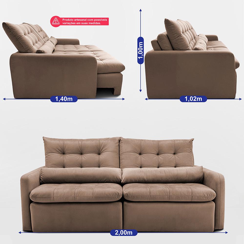Sofá Sem Caixa Retrátil 2,00m SoftGel Celeste Velusoft Castor Cama inBox