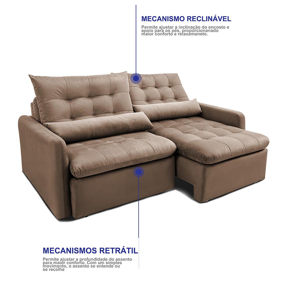 Sofá Sem Caixa Retrátil 2,00m SoftGel Celeste Velusoft Castor Cama inBox