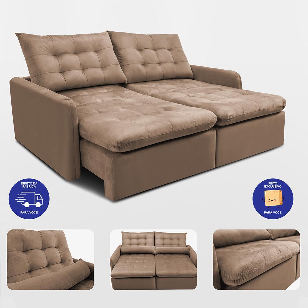Sofá Sem Caixa Retrátil 2,00m SoftGel Celeste Velusoft Castor Cama inBox