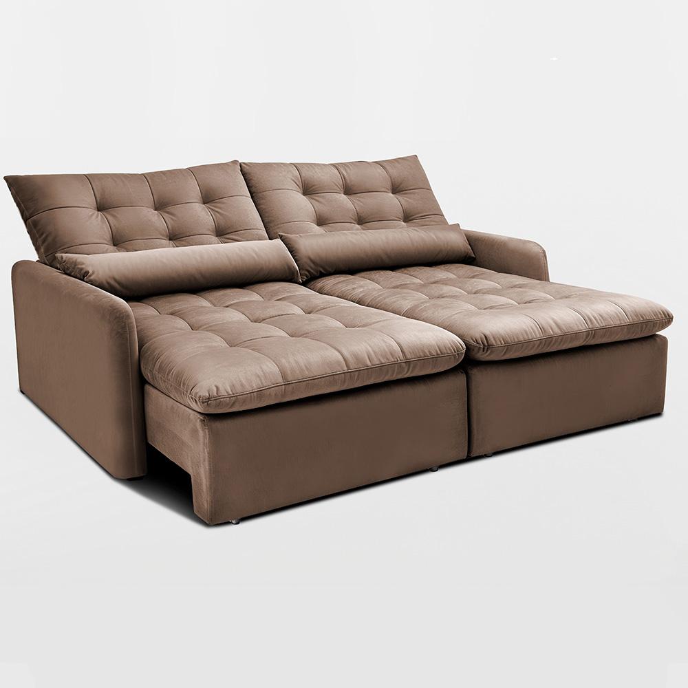 Sofá Sem Caixa Retrátil 2,00m SoftGel Celeste Velusoft Castor Cama inBox