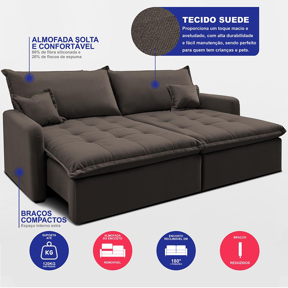 Sofá Sem Caixa Retrátil 2,00m SoftGel Luna Velusoft Café Cama inBox