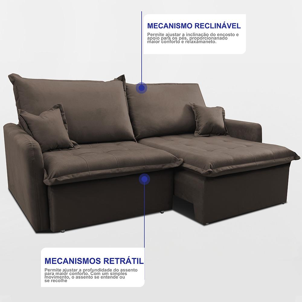 Sofá Sem Caixa Retrátil 2,00m SoftGel Luna Velusoft Café Cama inBox