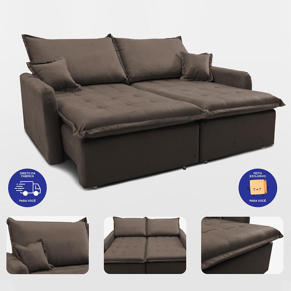 Sofá Sem Caixa Retrátil 2,00m SoftGel Luna Velusoft Café Cama inBox