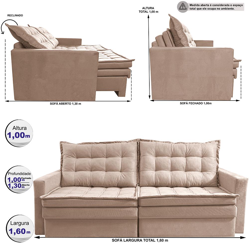 Sofá Sem Caixa Retrátil Baú 1,60m Cama inBox Secret Suede Velusoft Bege 