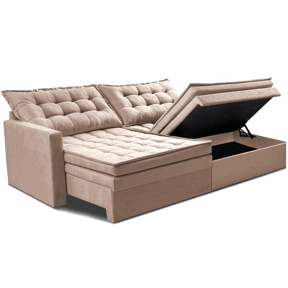 Sofá Sem Caixa Retrátil Baú 1,60m Cama inBox Secret Suede Velusoft Bege 