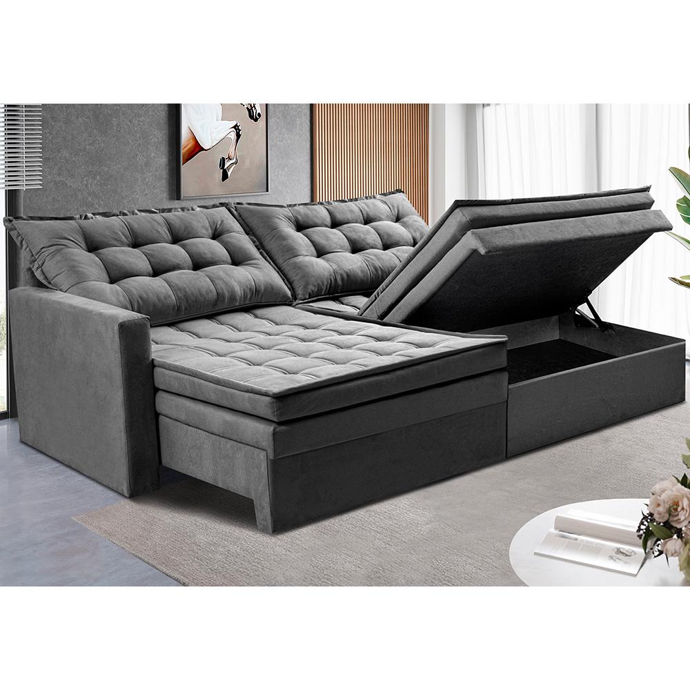 Sofá Sem Caixa Retrátil Baú 1,60m Cama inBox Secret Suede Velusoft Café 