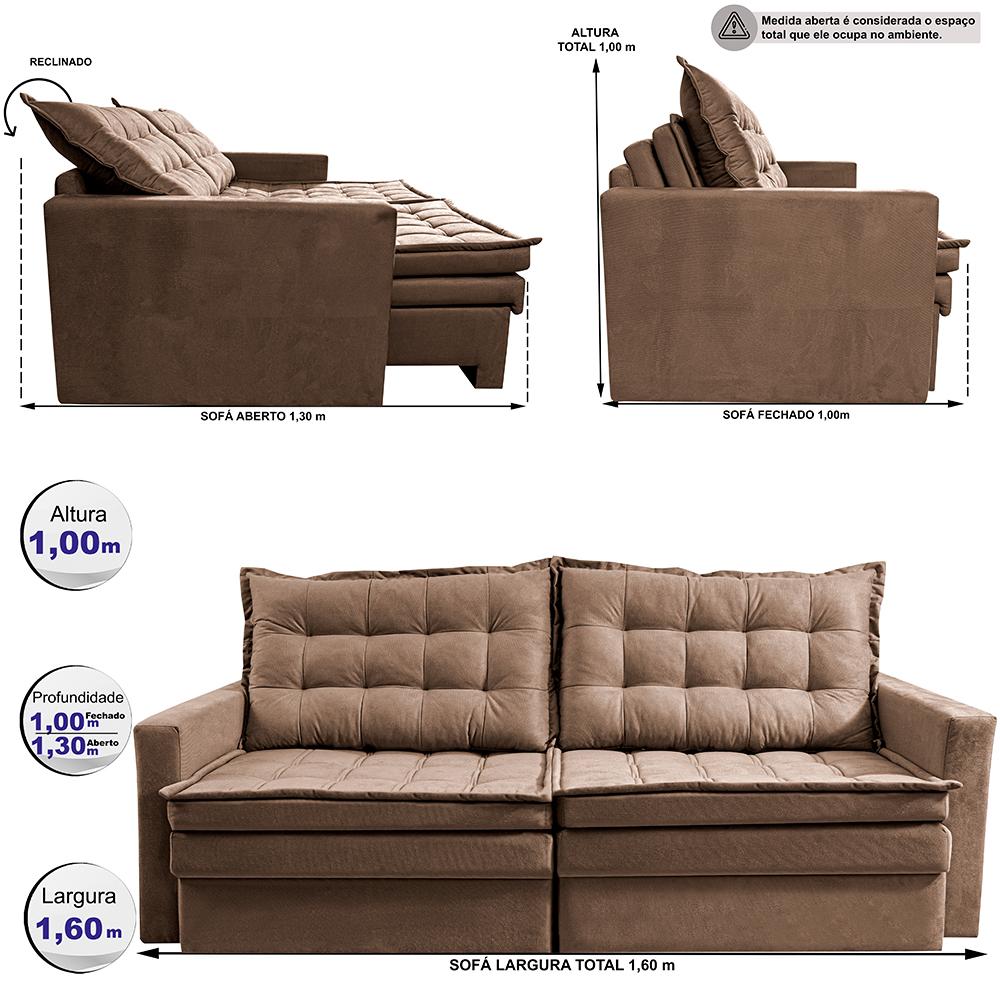 Sofá Sem Caixa Retrátil Baú 1,60m Cama inBox Secret Suede Velusoft Castor 