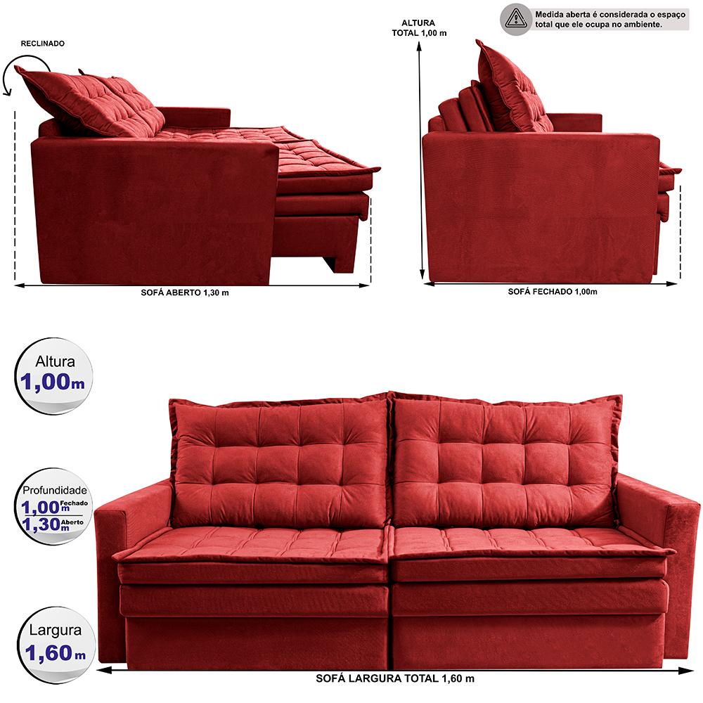 Sofá Sem Caixa Retrátil Baú 1,60m Cama inBox Secret Suede Velusoft Vermelho