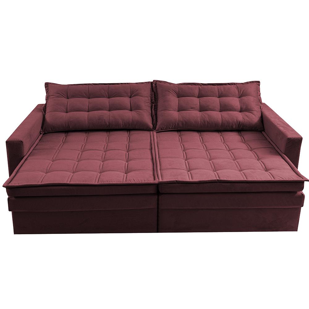 Sofá Sem Caixa Retrátil Baú 1,60m Cama inBox Secret Suede Velusoft Vinho 