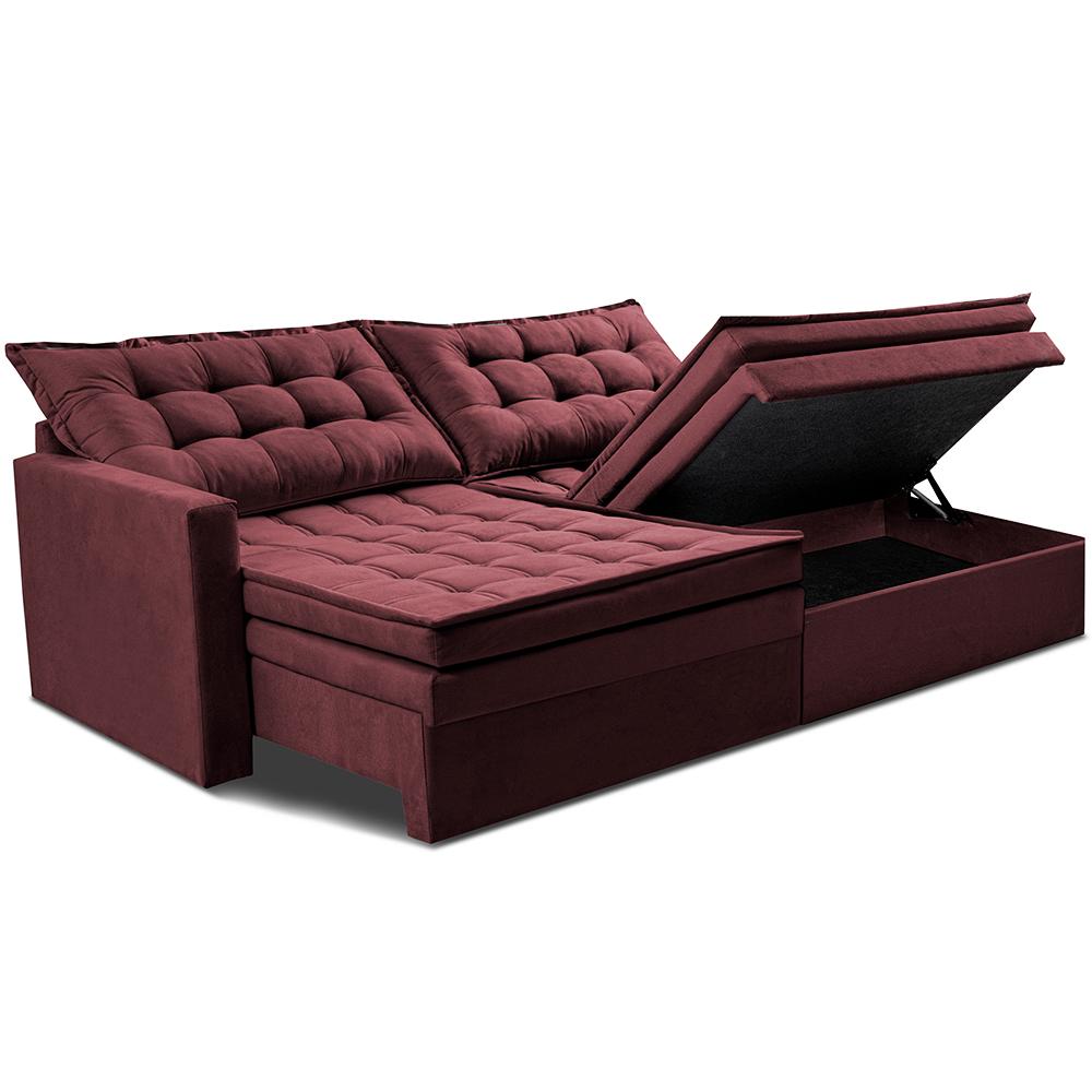 Sofá Sem Caixa Retrátil Baú 1,60m Cama inBox Secret Suede Velusoft Vinho 