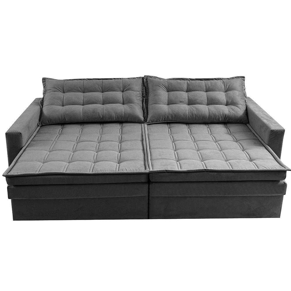 Sofá Sem Caixa Retrátil Baú 1,80m Cama inBox Secret Suede Velusoft Cinza 