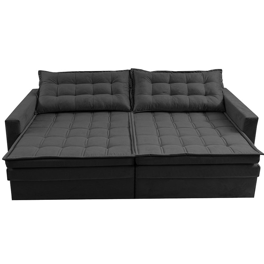 Sofá Sem Caixa Retrátil Baú 1,80m Cama inBox Secret Suede Velusoft Preto 