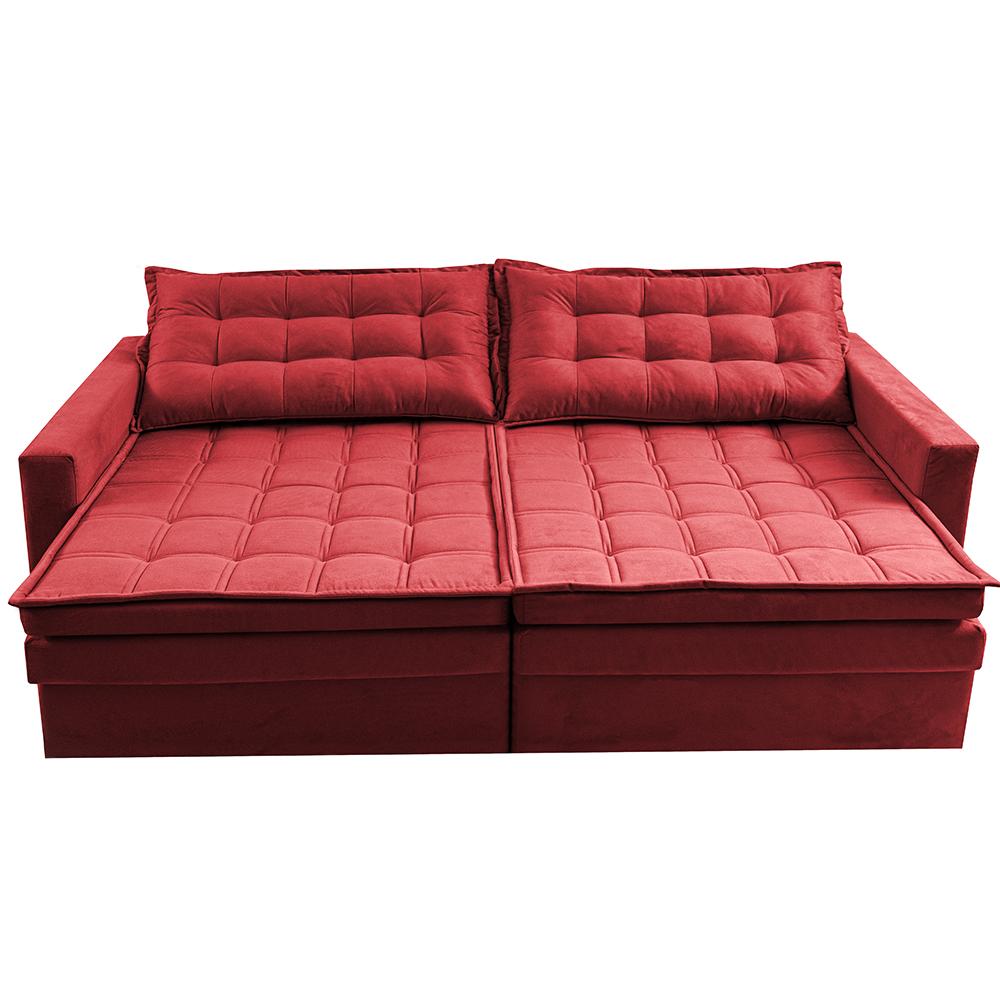 Sofá Sem Caixa Retrátil Baú 1,80m Cama inBox Secret Suede Velusoft Vermelho 