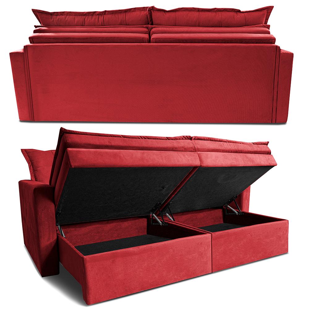 Sofá Sem Caixa Retrátil Baú 1,80m Cama inBox Secret Suede Velusoft Vermelho 