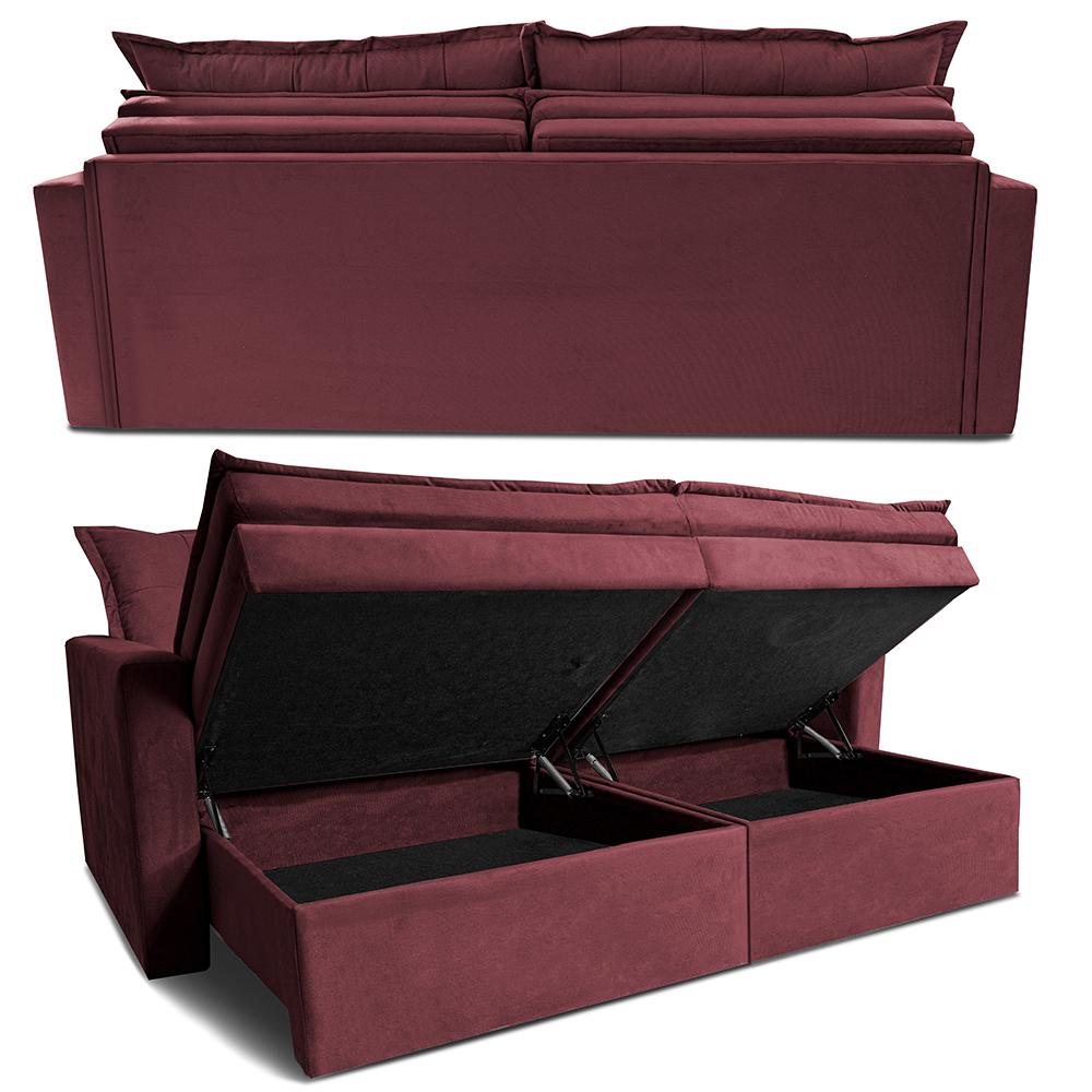 Sofá Sem Caixa Retrátil Baú 1,80m Cama inBox Secret Suede Velusoft Vinho 