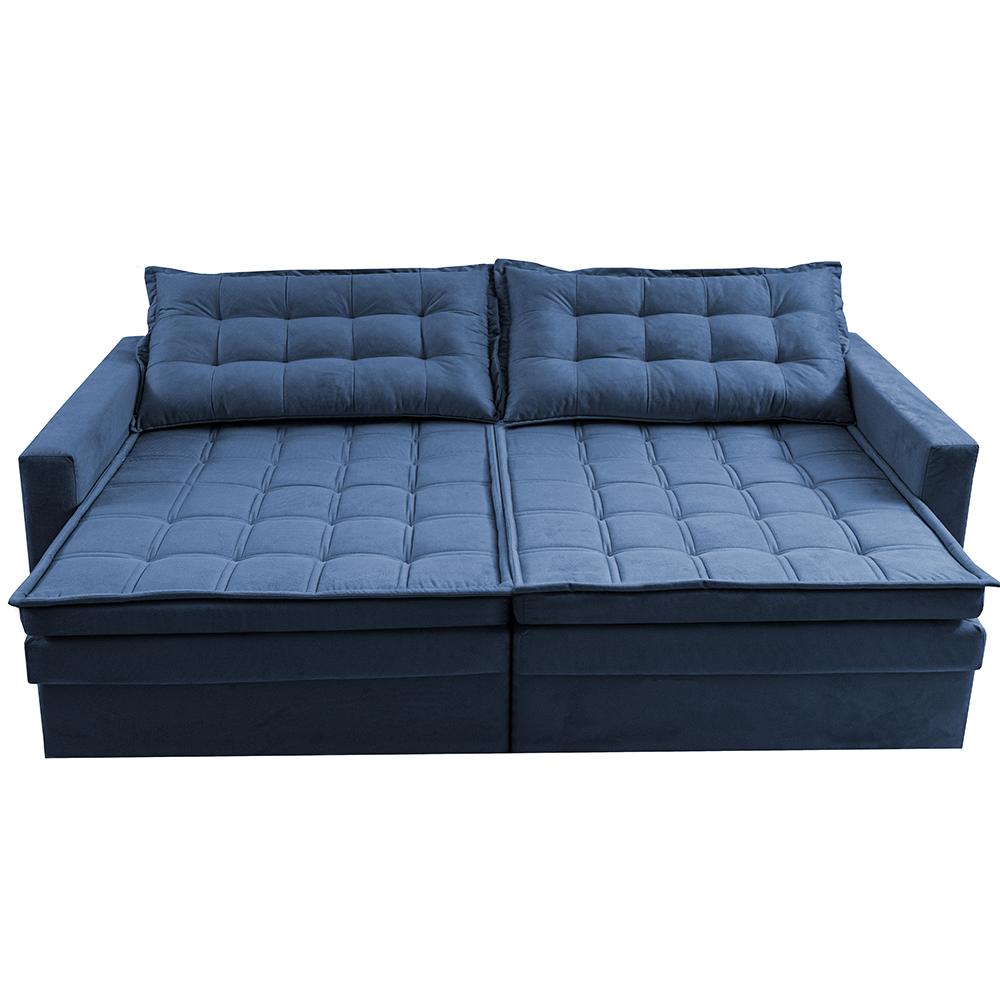 Sofá Sem Caixa Retrátil Baú 2,00m Cama inBox Secret Suede Velusoft Azul 