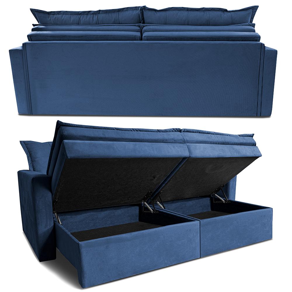 Sofá Sem Caixa Retrátil Baú 2,00m Cama inBox Secret Suede Velusoft Azul 