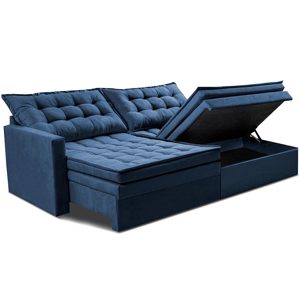 Sofá Sem Caixa Retrátil Baú 2,00m Cama inBox Secret Suede Velusoft Azul 