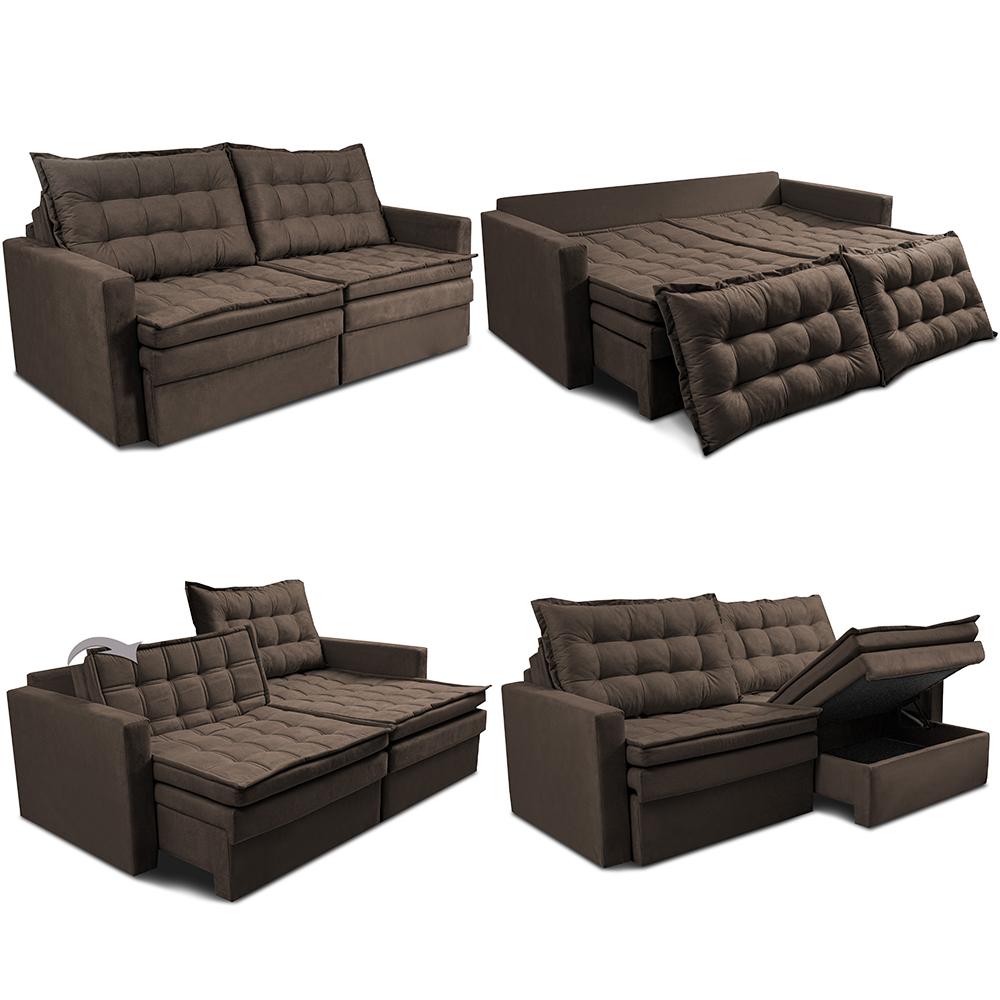 Sofá Sem Caixa Retrátil Baú 2,00m Cama inBox Secret Suede Velusoft Café 