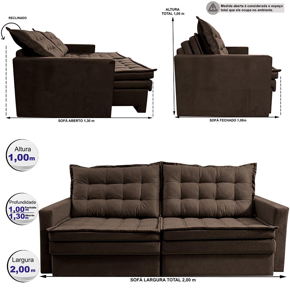 Sofá Sem Caixa Retrátil Baú 2,00m Cama inBox Secret Suede Velusoft Café 