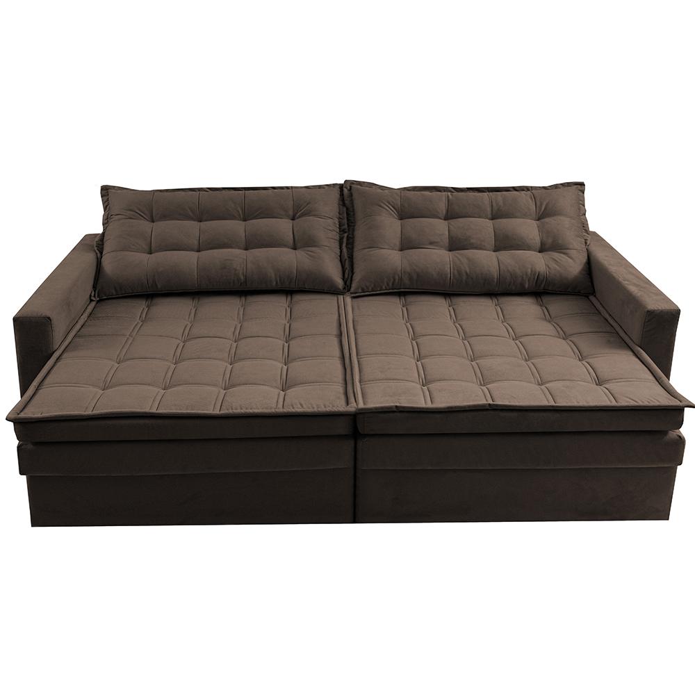 Sofá Sem Caixa Retrátil Baú 2,00m Cama inBox Secret Suede Velusoft Café 