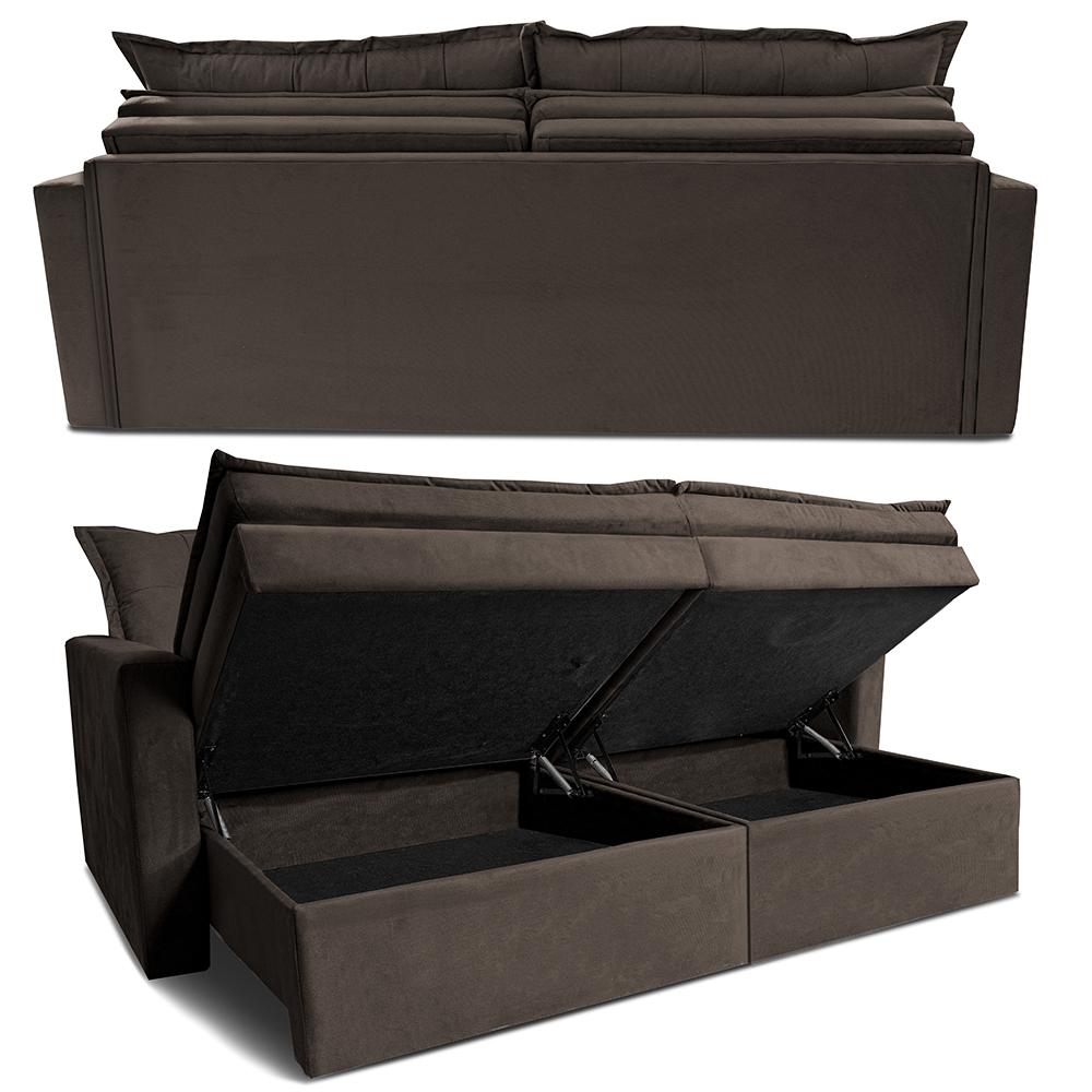 Sofá Sem Caixa Retrátil Baú 2,00m Cama inBox Secret Suede Velusoft Café 